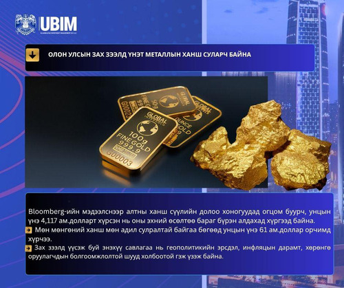 ОЛОН УЛСЫН ЗАХ ЗЭЭЛД ҮНЭТ МЕТАЛЛЫН ХАНШ СУЛАРЧ БАЙНА.